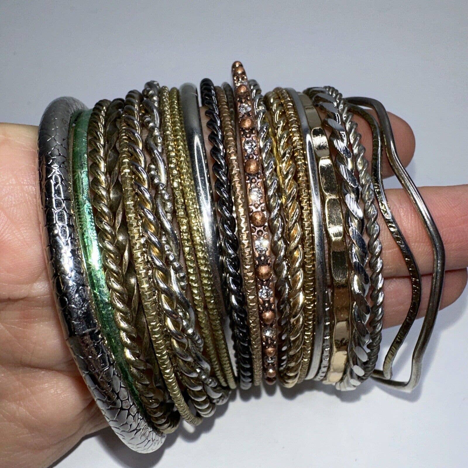 Bangle Bracelet Metal Silver Gold Tones Twist Wavy Texture Stackable Big Lot 26 24$